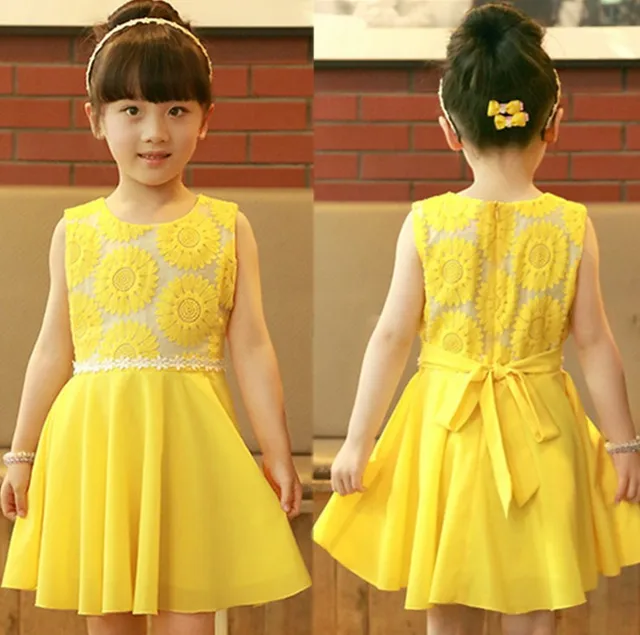 Fashion Girls 2014 New Summer Kids Korean Chiffon Princess Dress Veil Girl Sunflowers Yellow Fashion Girls 2014 New Summer Kids Korean Chiffon Princess Dress Veil Girl Sunflowers Yellow