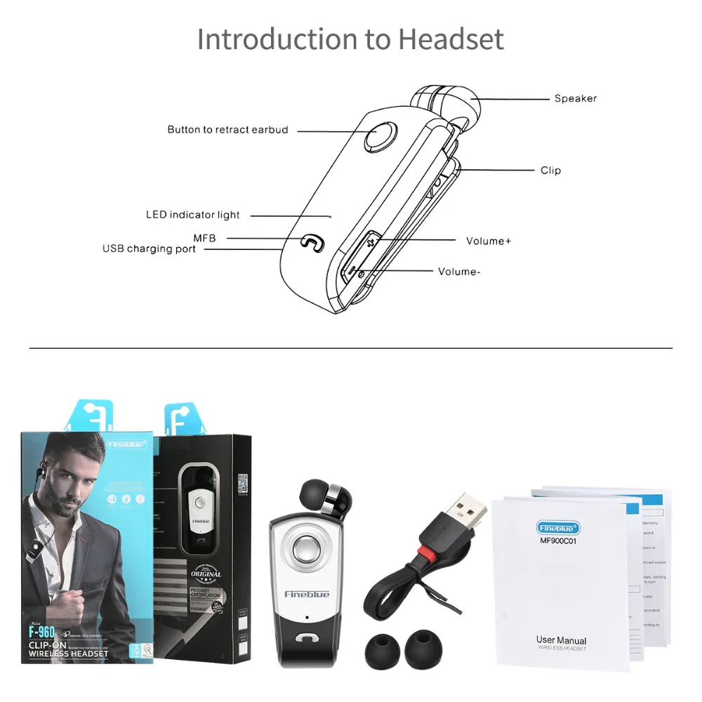 FineBlue F960 беспроводной драйвер Bluetooth V4.0 наушники с вибрацией напоминают об
