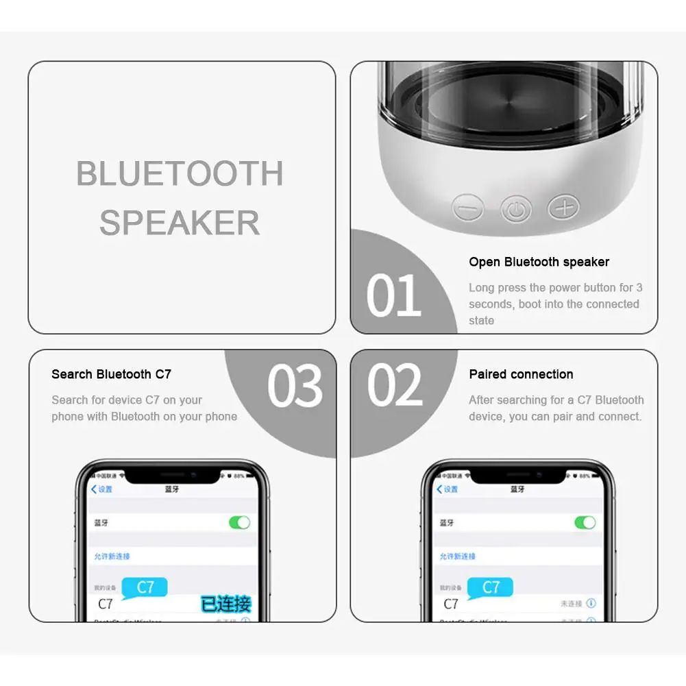 C7 портативная Bluetooth Колонка 5 0 прозрачная светодиодная подсветка сабвуфер TWS 6D