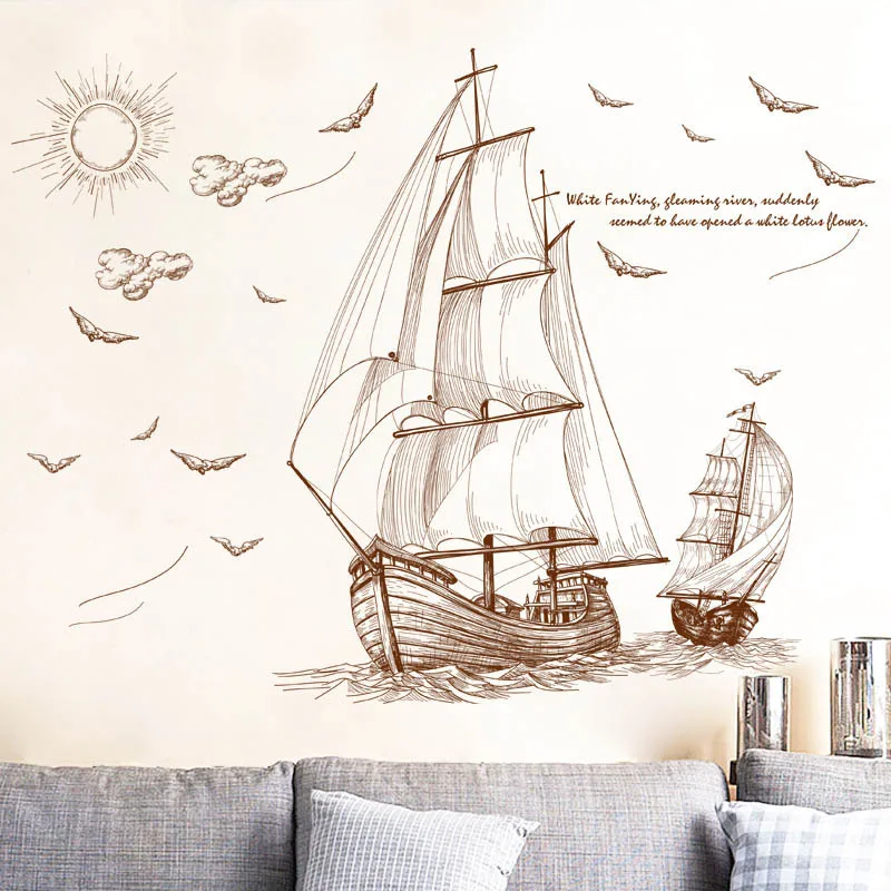 

Cartoon Pirate Ship Sailing Wall Stickers for Kids Rooms Boys Removable Vinyl PVC Decal DIY Art Home Decor TB Sale