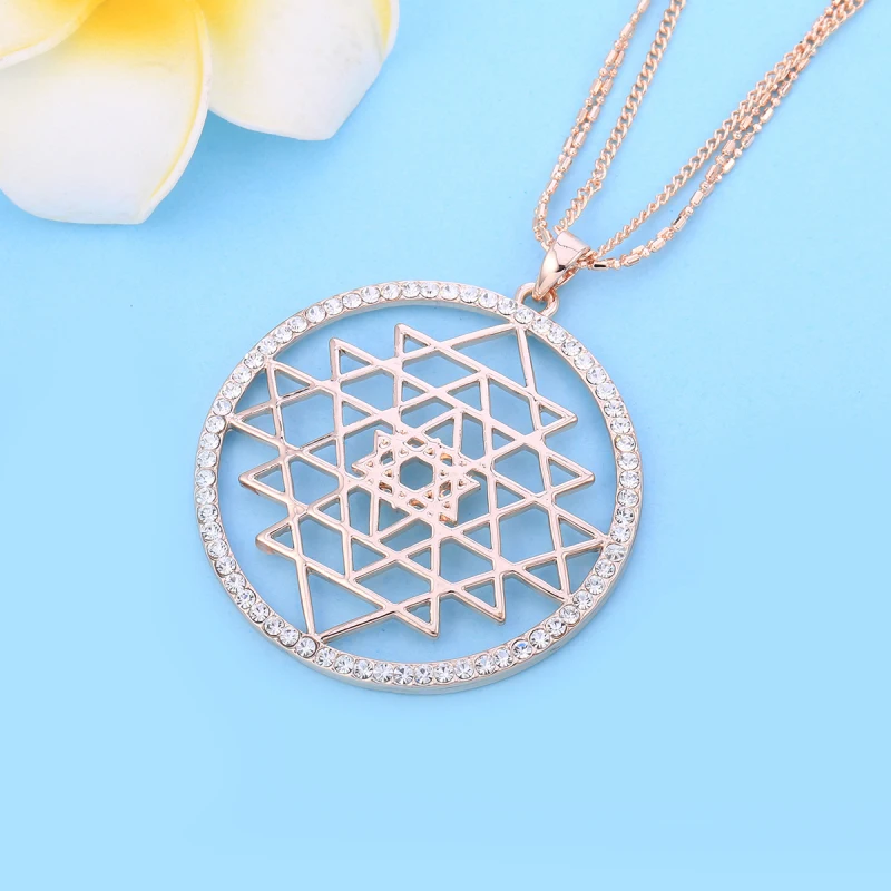 Этническое ожерелье Shri Yantra с золотым креплением, ожерелье с амулетом Meru, женское модное ювелирное изделие, аксессуар с кристаллами, колье для женщин