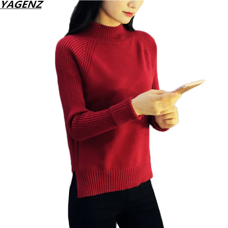 

2017 Autumn Winter Women Knitted Sweaters Pullovers Loose Half-turtleneck Short Sweater Long Sleeve Pullover Female Tops K743