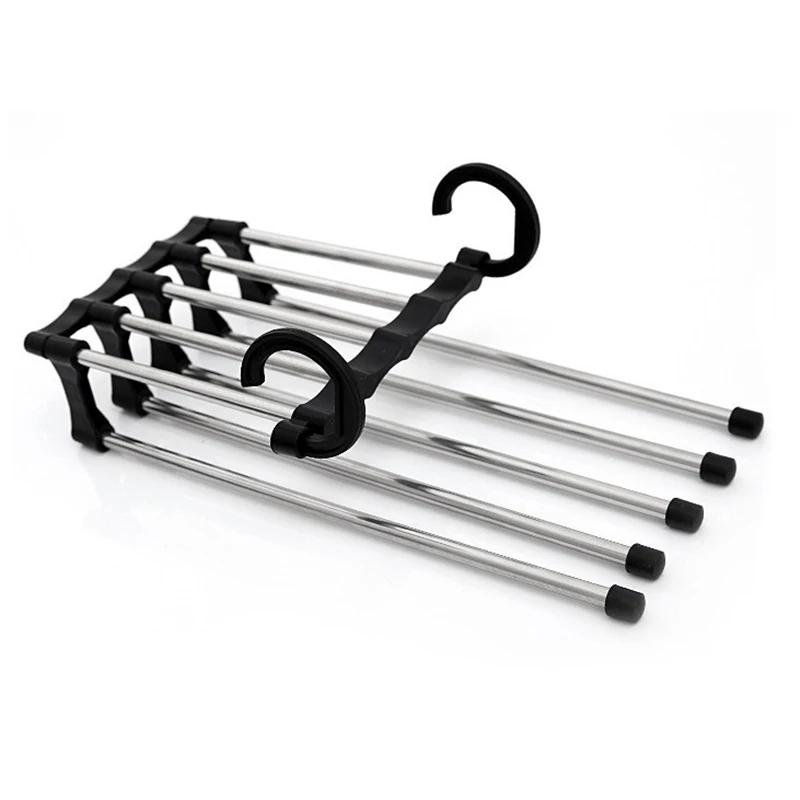 Modern 5-in-1 Portable Multi-function Stainless Steel Pants Hanger Pants Clothes Hanger In Black and White Hangers for Clothes