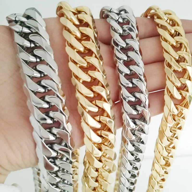 

16mm/18mm Silver Gold Necklace or Bracelet Chain for Men Boy Gift Stainless Steel High Quality Chain 8-40"