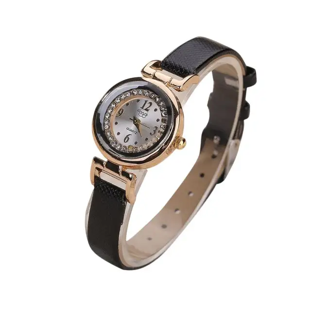 Women Female Watch Leather Band Diamond Analog Quartz Wrist Watch