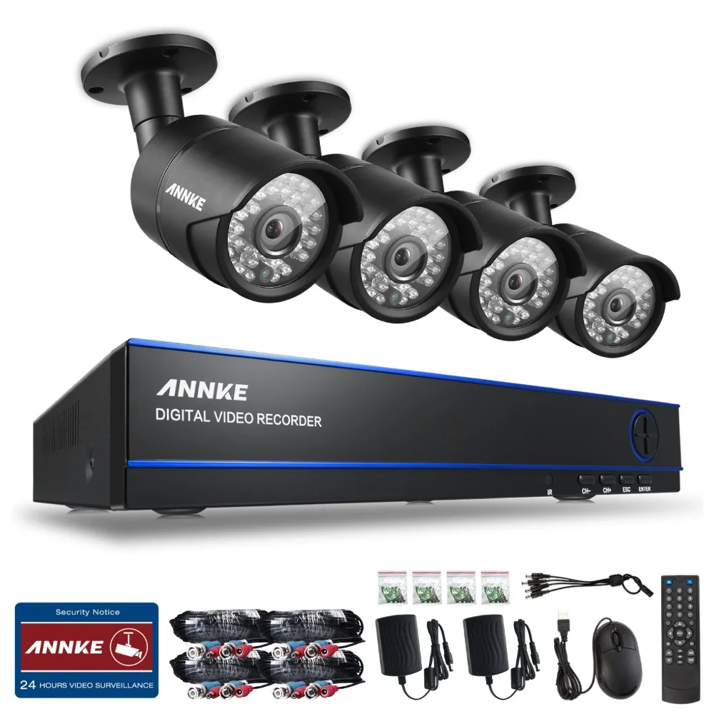 ANNKE 4CH 1080P Surveillance AHD DVR Kits 4PCS 2.0MP 3000TVL IR Night Vision Waterproof Security Camera Video CCTV System