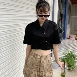 LANMREM 2019 Новая летняя модная женская одежда тонкие стили отложной воротник с короткими рукавами однобортная рубашка WH31501