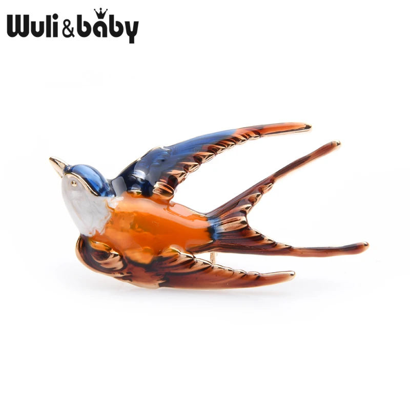 Wuli&baby, синие, оранжевые эмалированные Броши с ласточкой для женщин, сплав, летающая птица, свадебная брошь на булавке, подарки для девушки