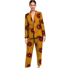 Elegant African print women blazer with trouser set dashiki business style Ankara female pant suits customized for ladies