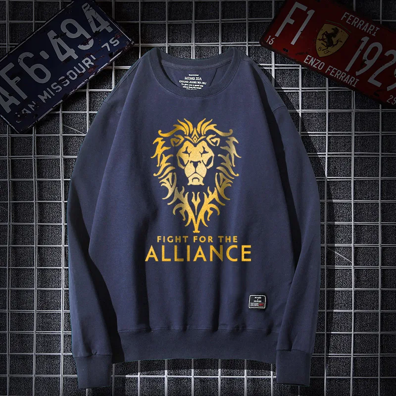 

Quality Horde Hoodie 4xl Navy blue Men for the horde alliance Lion head Logo Sweatshirt