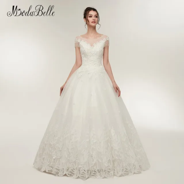 Modabelle Vintage Lace Wedding Dress Tulle Beach Robe De Mariee Modabelle Vintage Lace Wedding Dress Tulle Beach Robe De Mariee Short Sleeve A Line Scoop Neck