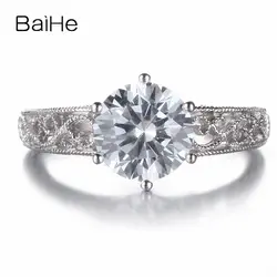 BAIHE Твердые 10 К белого золота 1.6ct сертифицированных безупречный 100% натуральная ААА градуированных кубического циркония свадебные Для