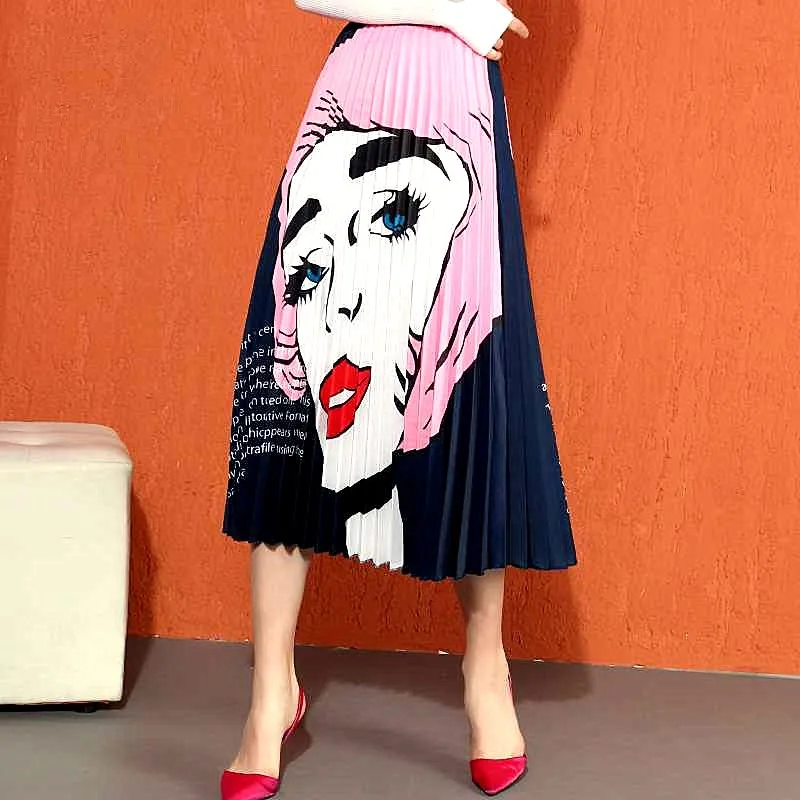 16 видов стилей новые дизайнерские женские плиссированные юбки; вечерние длинные мультфильм Винтаж эластичный пояс юбки Тонкий