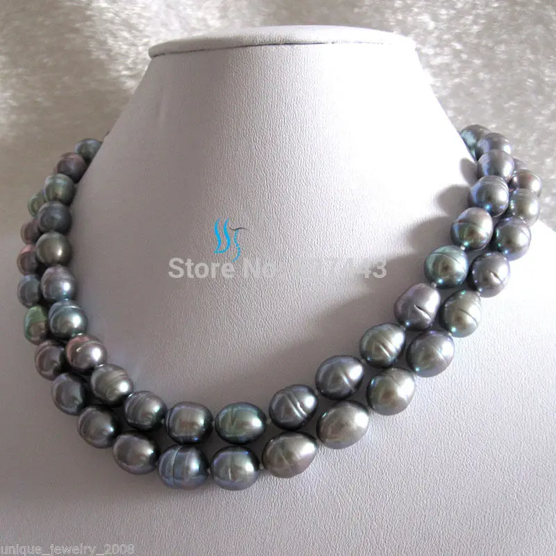 

Wholesale fast 32" " 8-10mm Dark Gary Rice Freshwater Pearl Necklace Jewelry