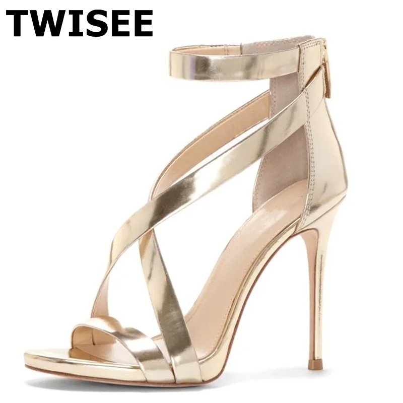 

sapatos de salto alto Sandals wedding shoes hot selling fashion peep toe thin high heels 11 cm sexy solid silver champagne