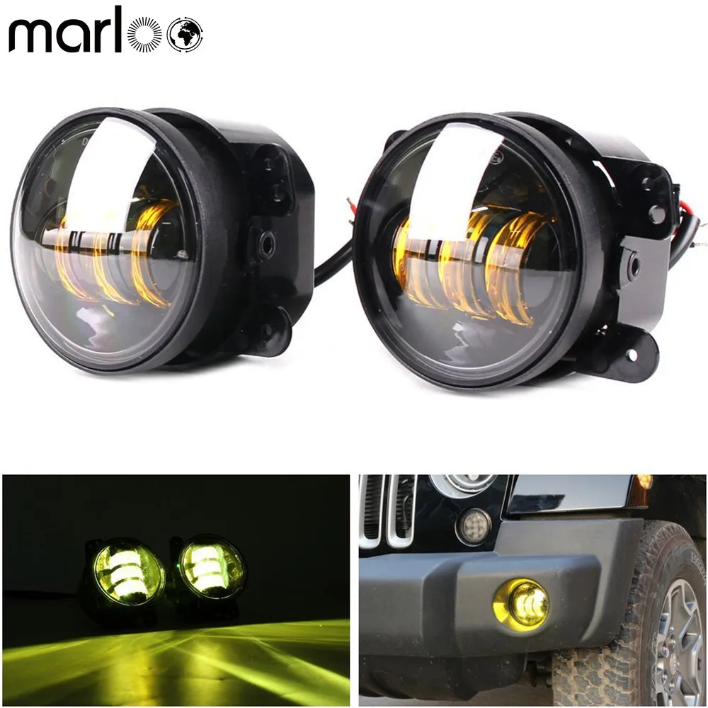Marloo 4 Inch Amber Yellow Led Fog Lights For Jeep Wrangler JK TJ LJ