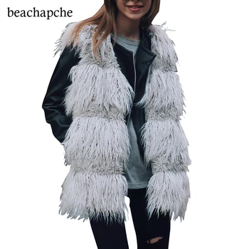 

2017 Autumn women winter Fashion warm thick gray plush coat Blending coat faux fur jacket grass imitation fox fur coat womens