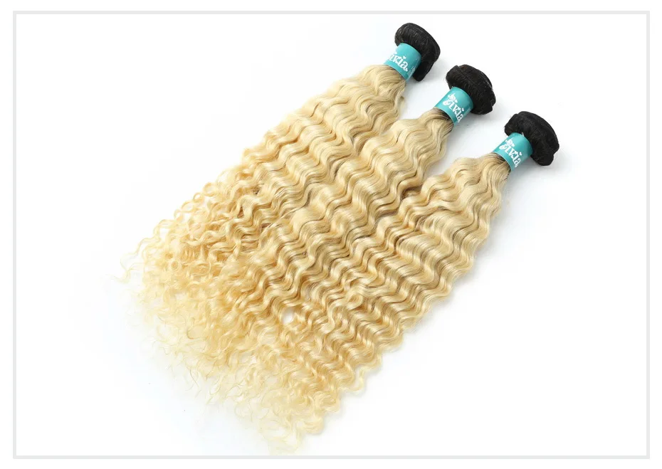 1B 613 Blonde Deep Wave Ombre Hair Bundle (7)