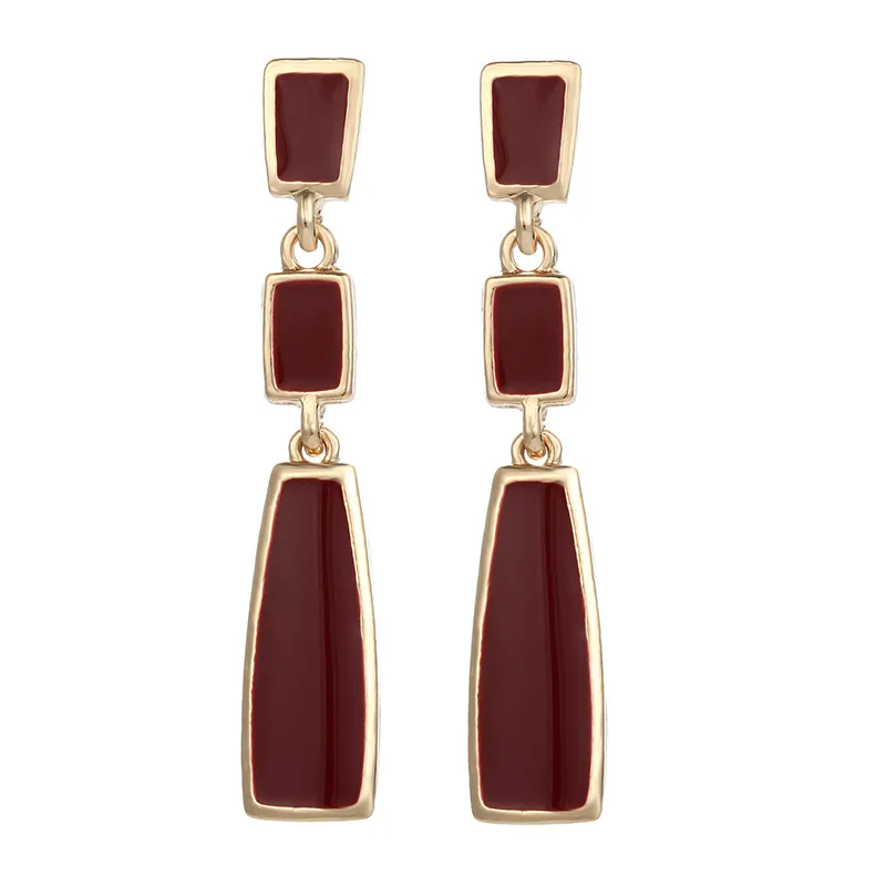 

Korean edition Earrings feminine temperament simple vintage wine red geometry long eardrops cold wind high-grade sensory Earring