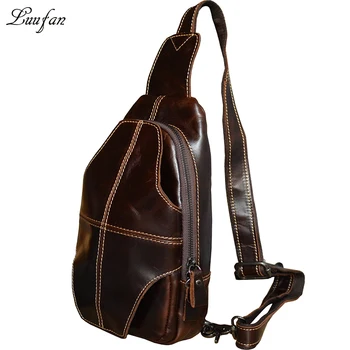

Men's Genuine leather chest bag Brown Cow leather messenger bag for iPad Oil genuine leather crossbody bag for go out fast post