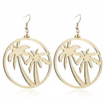 

XIYANIKE Personality Exaggerate Oversize Circle Coconut Tree Gold Acrylic Dangle Earrings For Women Summer Beach Ocean Jewelry