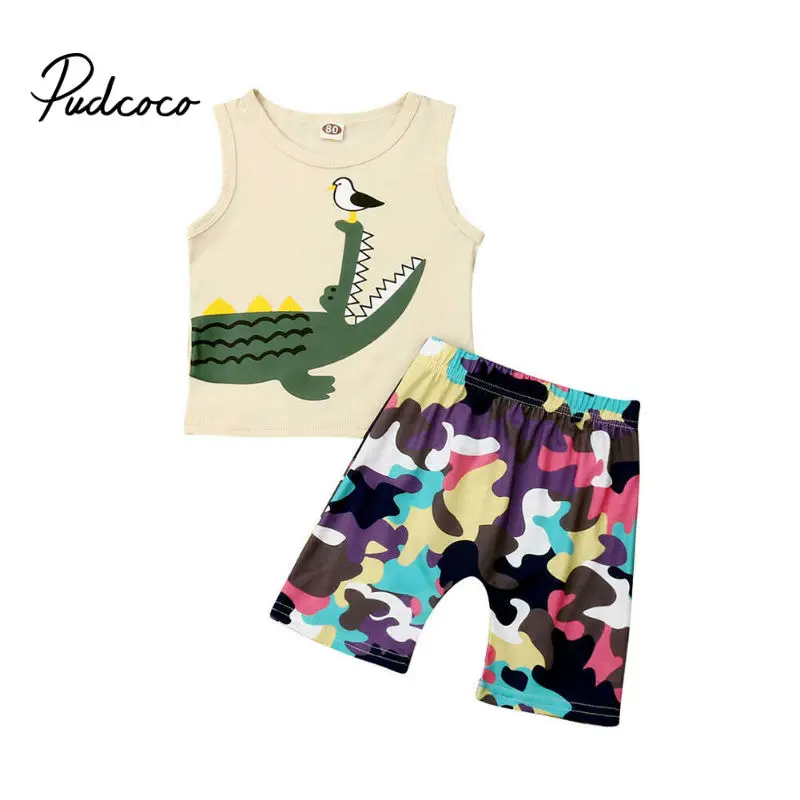 pudcoco 2019 Children Clothing Suits For Boys Clothes Kids Toddler Enfant Fille Infantis Outfits crocodile Camouflage 2pcs |