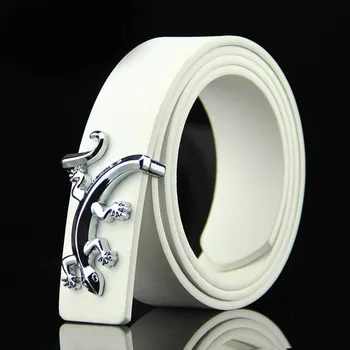 

Gecko pattern metal button high quality smooth buckle mens belts . Classic simple Korean version fashion wild belt for women