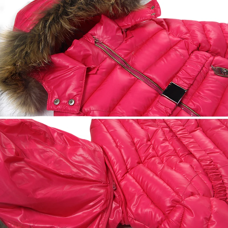 Комплекты одежды для девочек для русской зимы, боди-блузка из полиэстера, зимняя куртка+ комбинезон, комплект из 2 предметов, пальто, куртка с меховым капюшоном
