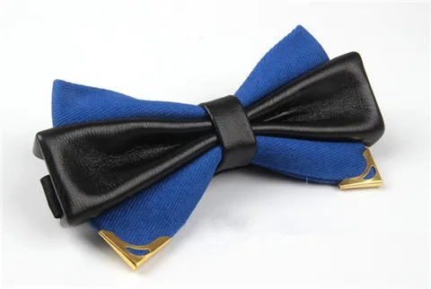 Высококачественный однотонный Кожаный Галстук-бабочка, деловой костюм, свадебное платье-смокинг, черный/красный/фиолетовый/синий галстук-бабочка для мужчин - Цвет: Синий