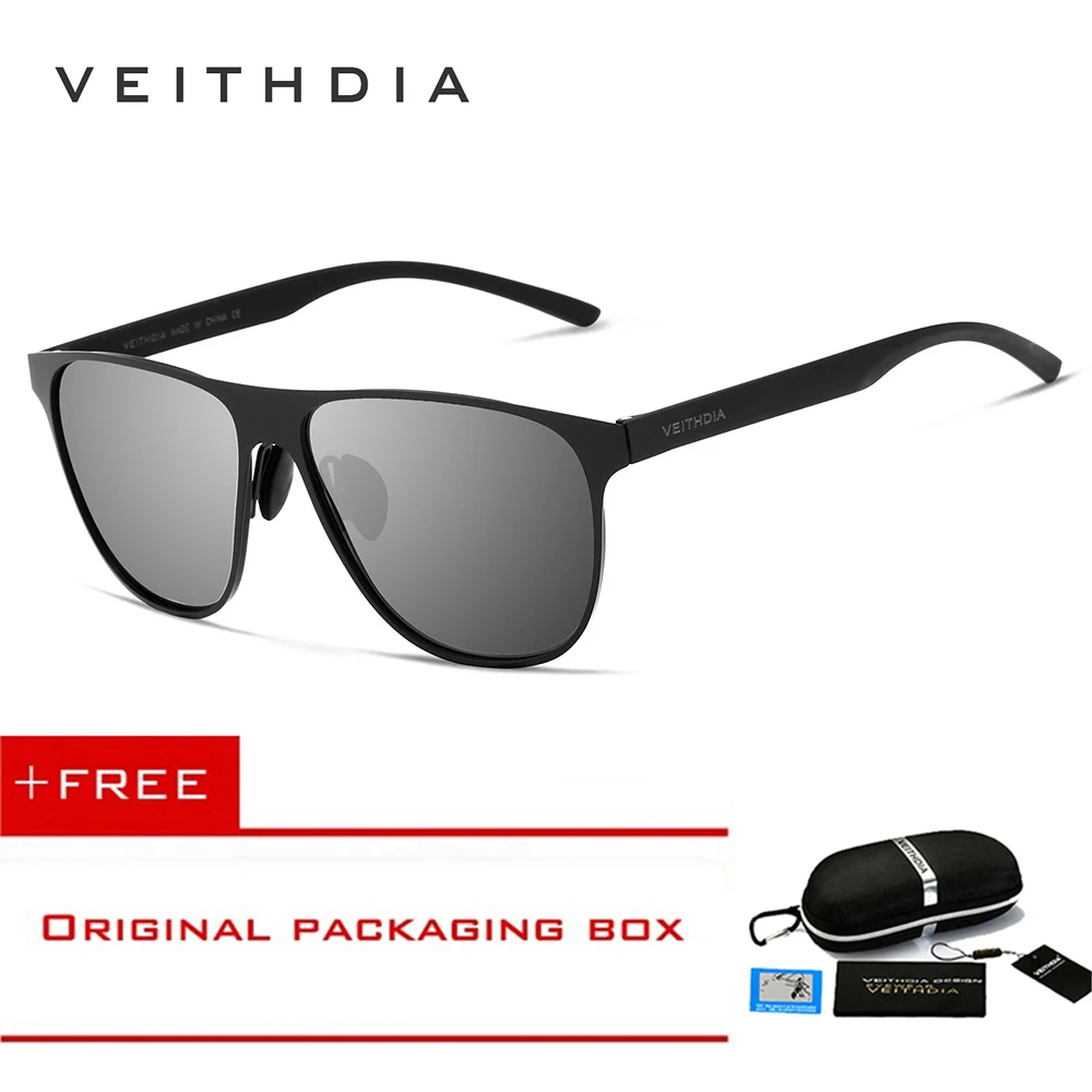 VEITHDIA брендовые Классические Мужские Винтажные Солнцезащитные очки поляризованные UV400 Линзы Аксессуары мужские солнцезащитные очки для мужчин/женщин - Цвет линз: Black Grey