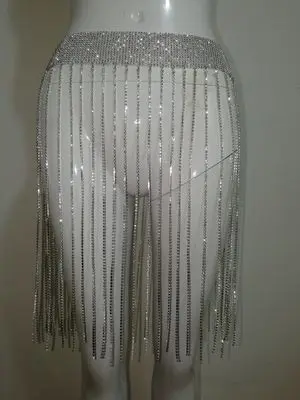Роскошная юбка с блестками и кисточками, женская серебряная сексуальная блестящая одежда для ночного клуба, очаровательные женские юбки для вечеринок, блестящие юбки с бриллиантами - Цвет: Серебристый