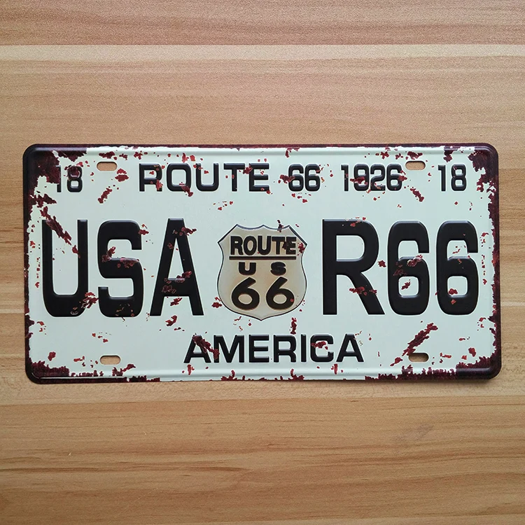 

New arrival RZ1530-266 vintage metal painting "USA R66"license plate fashion coffee bar decorative painting wall poster 15x30CM