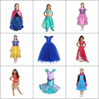 

Girl Jasmine Princess Dress Moana Cosplay Sets Cinderella Dress Up Frock Rapunzel Costumes Kids Party Clothing Anna Elsa Outfit