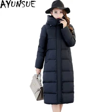 Ayunsue Для женщин с капюшоном X-длинные Подпушка куртки женские толстые теплые Белое пуховое пальто Дамы парка Abrigo Mujer st453