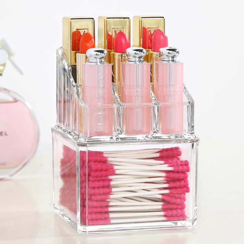 Lipsticks Container Cotton swab Cosmetics box Brush holder Clear