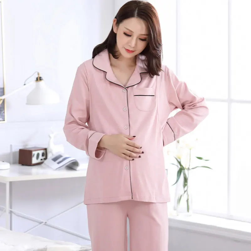 

Nightgown 100% Cotton Maternity Nursing Pajamas Tops+Pant Long Sleeve Solid Pajamas Set Maternity Sleepwear for Pregnant Nursing