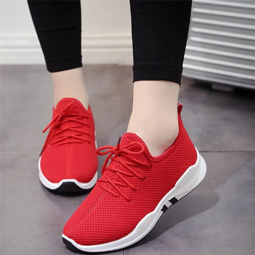 Womens Sport Platform Lace-up Shoes Breathable Running Fitness Sneakers Trainers 