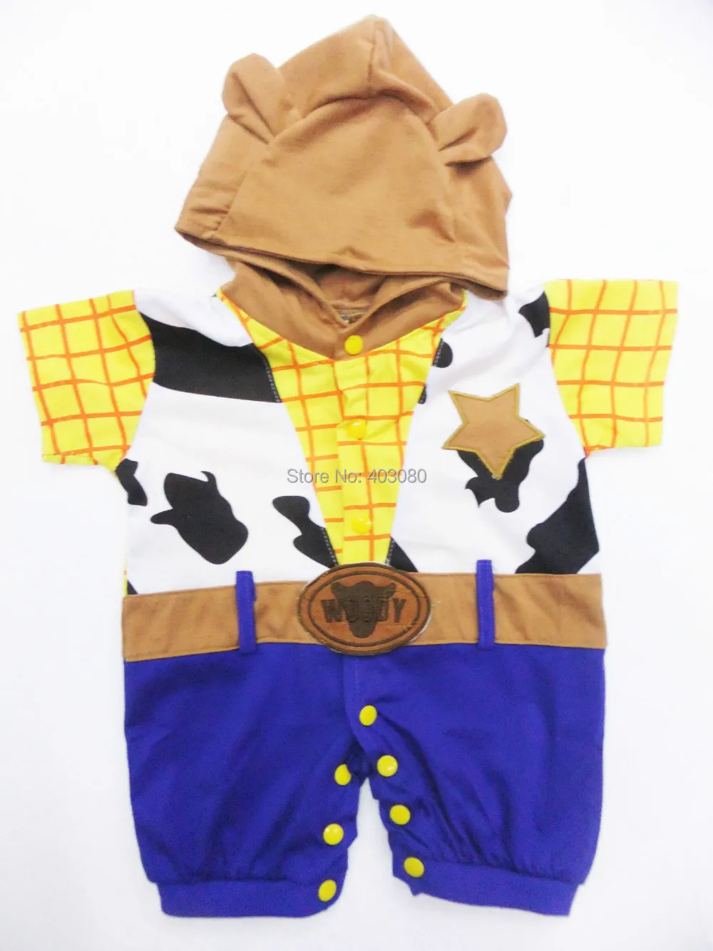 

retail &wholesale yellow short sleeve cotton clothing Baby crawl clothing kid clothes rompers west cowboy plays clothing SZ-S-XL