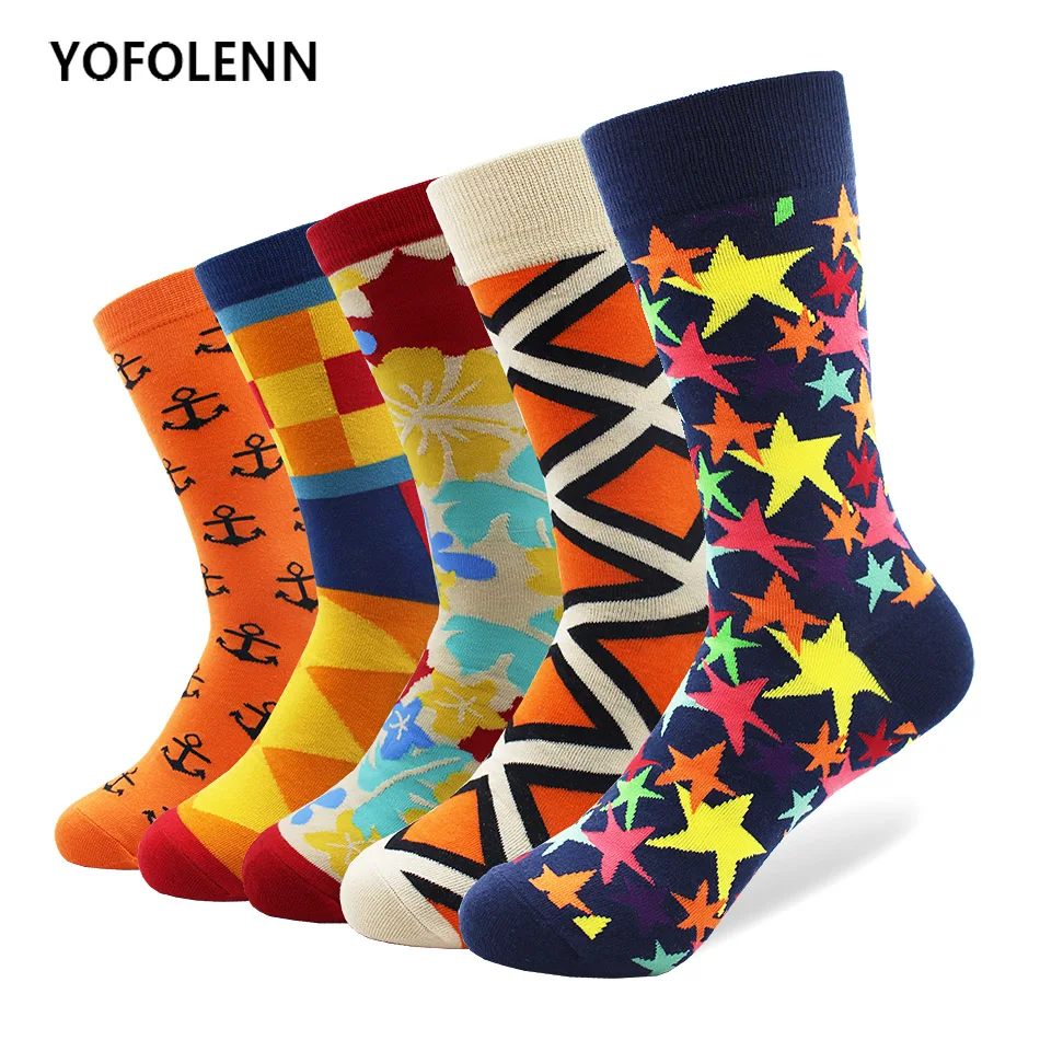 5 Pair/Lot Novelty Long Cool Casual Socks Combed Cotton Material Star