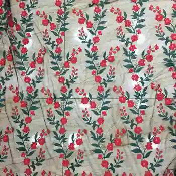 

LASUI 2019 new 3 yards Heavy water soluble red mix green flower embroidery black mesh lace fabric DIY dress decoration X0555