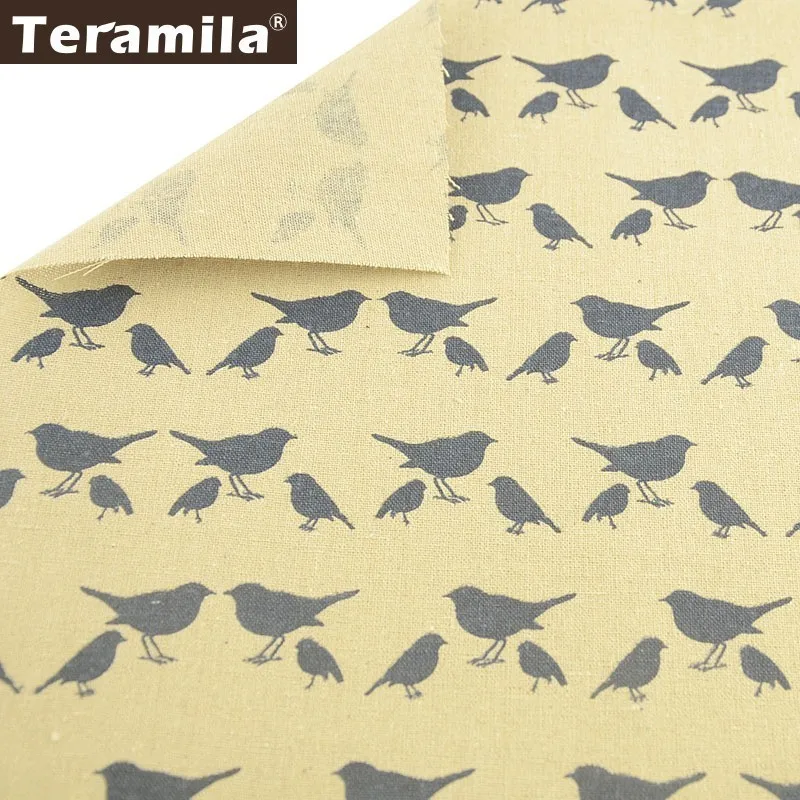 

Teramila Hand Dyed Cotton Linen Canvas Fabric Birds Pattern Cloth Tissu DIY Sofa Cushion Tablecloth Curtain Cabas Telas Quilts