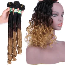 T1B/4/27 три тона эффектом деграде(переход от темного к весенние кудрявые волосы пряди 210 г одного комплекта коричневого до золотистого волос синтетические волосы переплетения