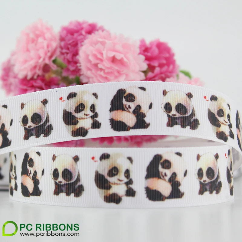 Cute panda printed grosgrain ribbon lovely animal DIY hair accessories agrment 25 yardsin