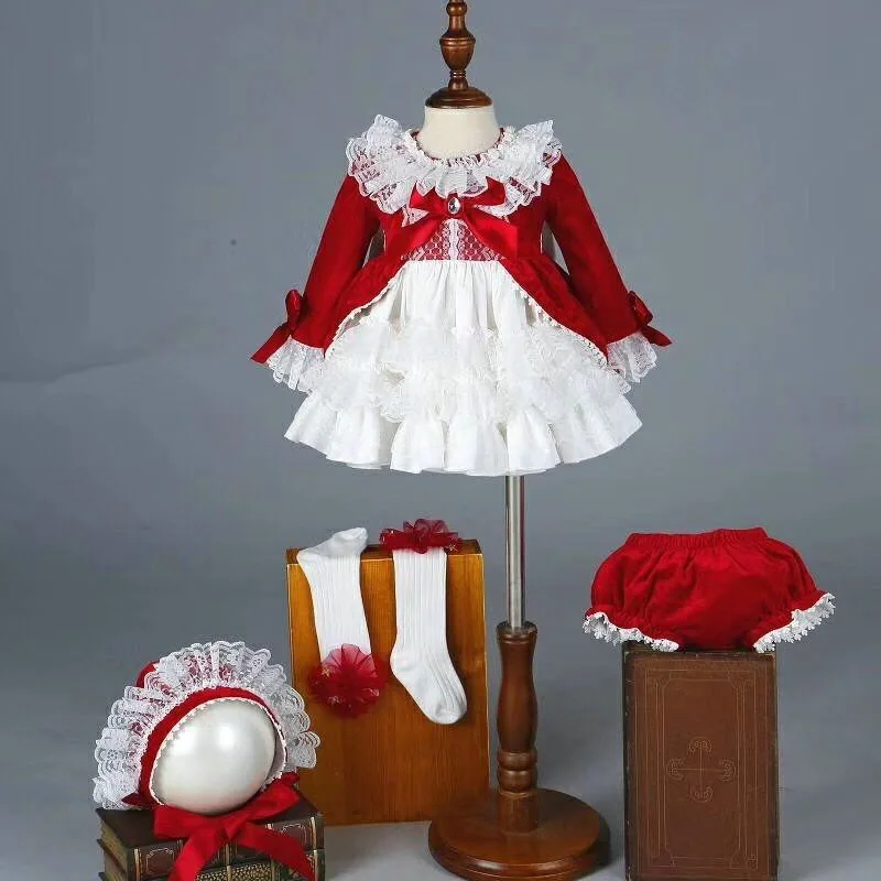 4 PCS Spain Style Girl Dress Royal Costumes Baby Party Princess Lolita Christmas Clothes Clothing | Детская одежда и обувь