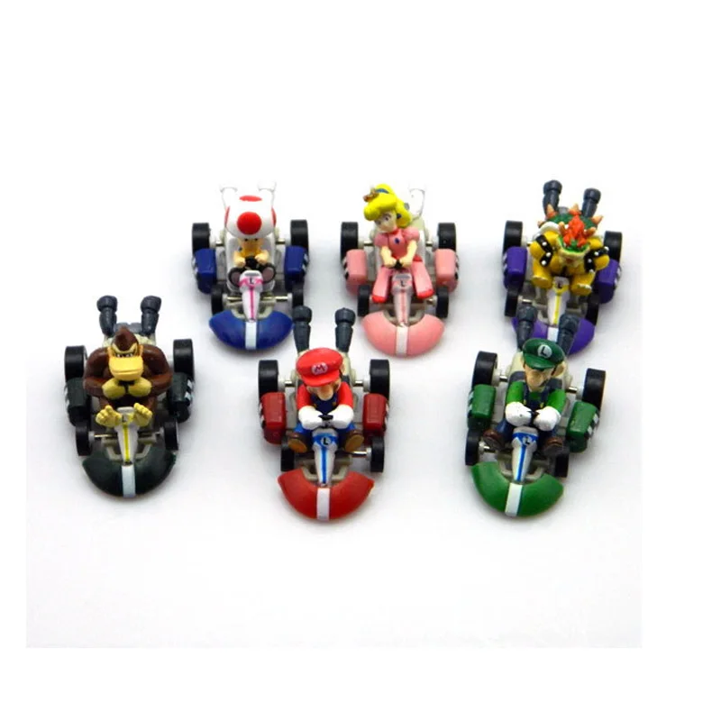 

Free Shipping Super Mario Bros Mario Louis Kart Pull Back Car PVC 6pcs/set doll back kart birthday/Christmas gifts