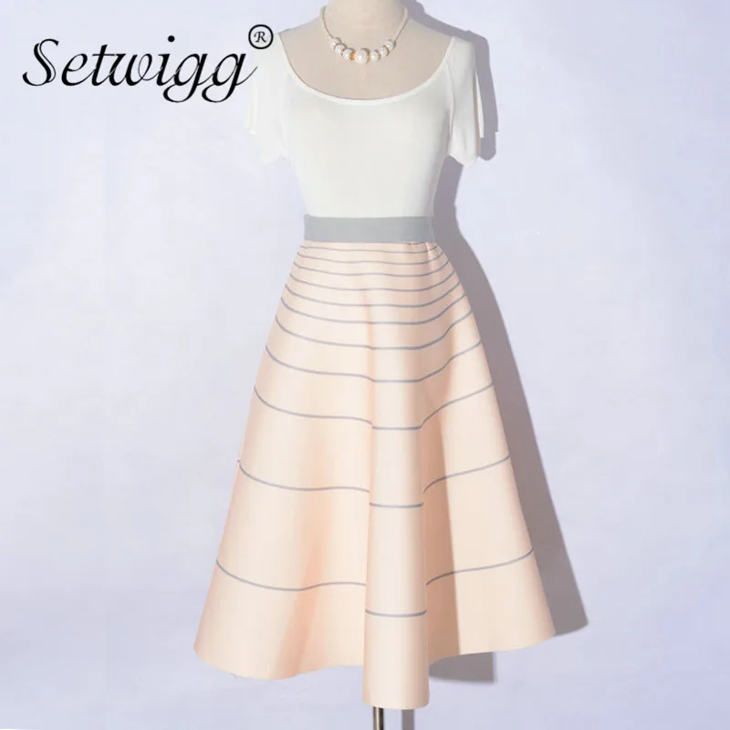 Setwigg, весна, толстые длинные юбки для скейтеров, стиль Хепберн, эластичная талия, тонкая полосатая длинная Расклешенная юбка трапециевидной формы