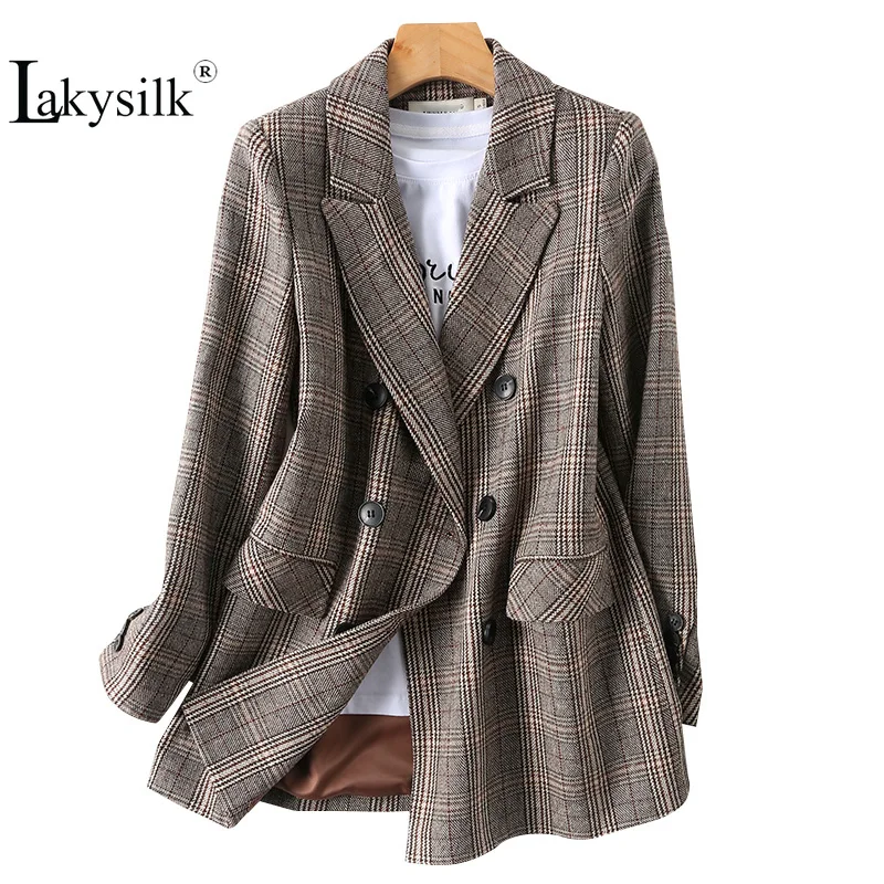 

New Autumn Women Plaid Office Lady Blazer Fashion Button Long Sleeve Notched Jackets Elegant Work Blazers Feminino High Quality