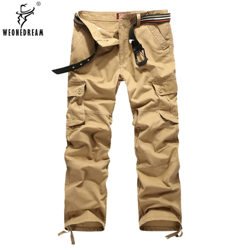 

WEONEDREAM 2018 Men's Casual Pants Fashion Multi-Pocket Solid Mens Cargo Pants High Quality Plus Size Men Trousers Size 30-44
