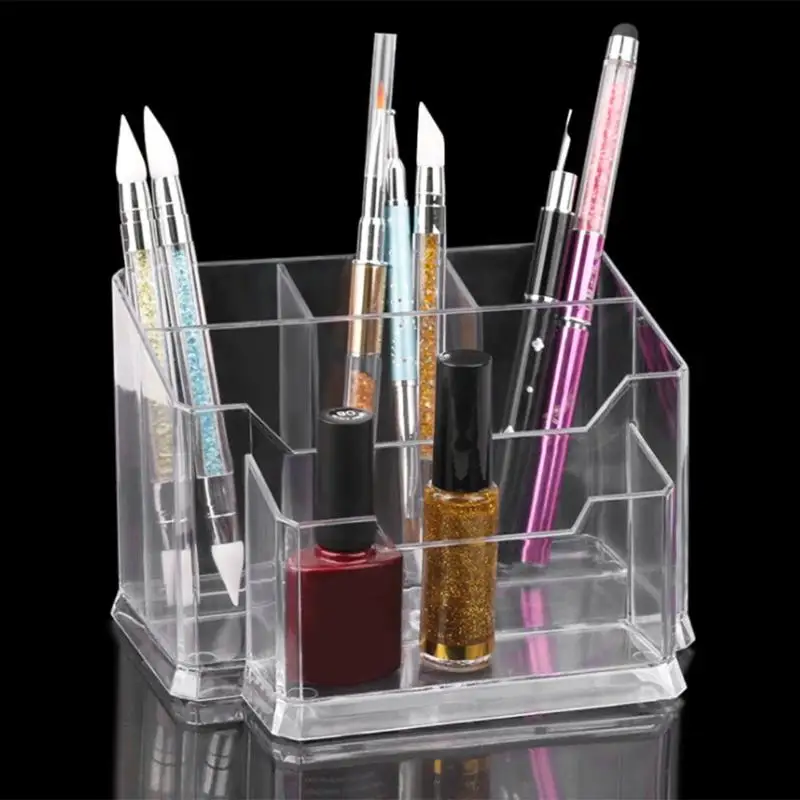

1PC 5 lattices Brushes Display Storage Box Transparent Acrylic Nail Art Make Up Tools Desktop Objects Storage Case