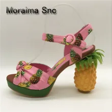 Moraima Snc special design Stiletto Shoes Pineapple Women Chunky High Heels Printing Summer Platform Sandals Wedding Shoes 2018 moraima snc pearl sandals 9 cm high heels sandals women platform wedges shoes wummer 2018 new string bead bohemia party shoes